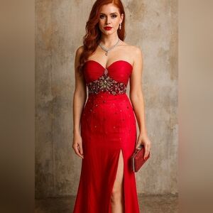Source Unknown Strapless Red Gown